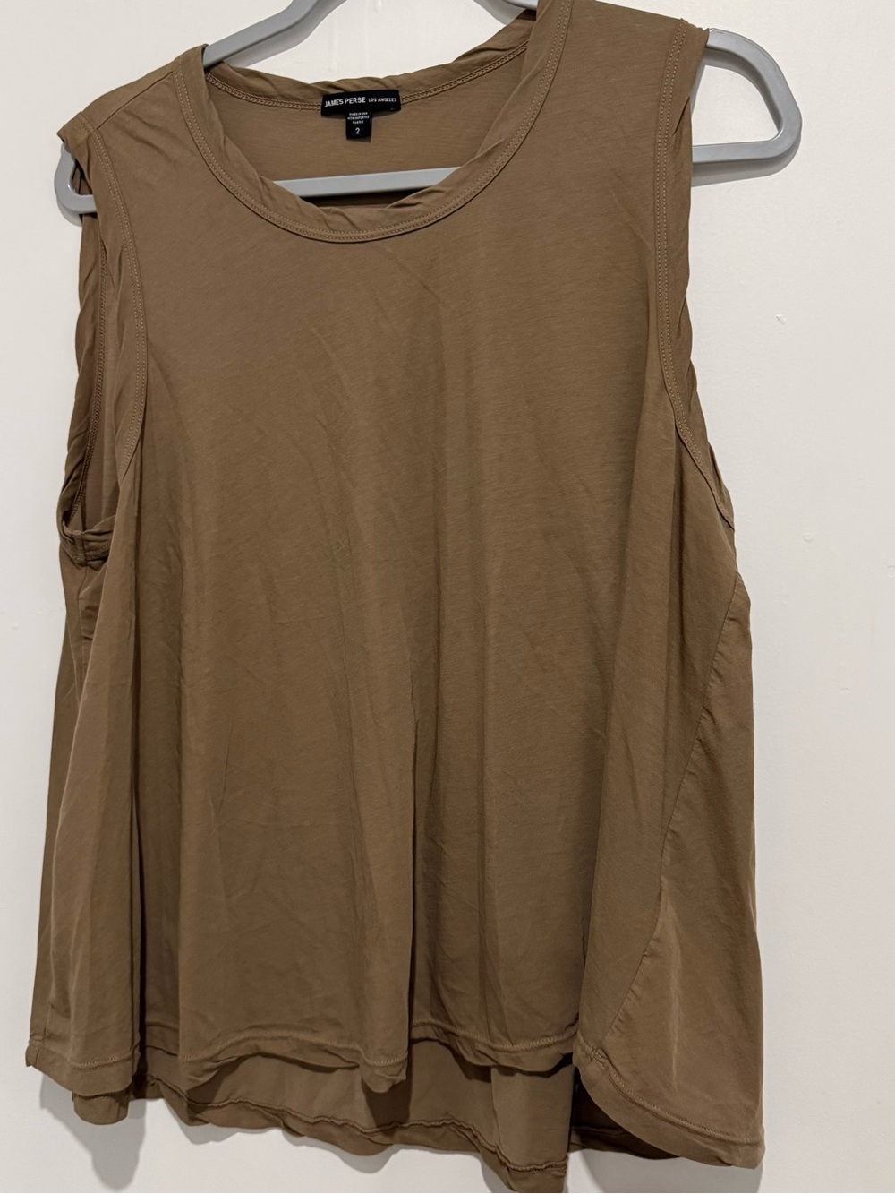James Perse Los Angeles Sleeveless Tank Top Taupe Brown Relaxed Cotton Size 2 M
